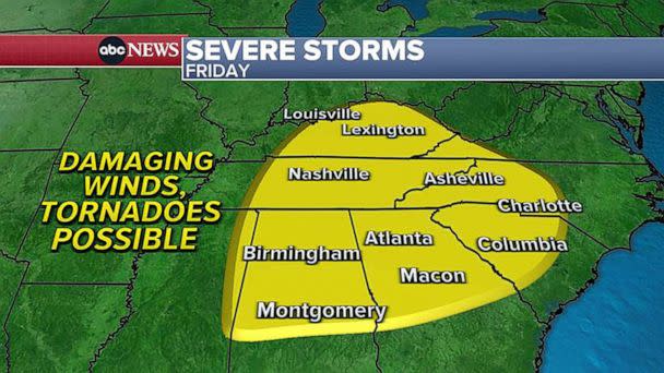 PHOTO: Friday's forecast for severe weather outbreak (ABC News)