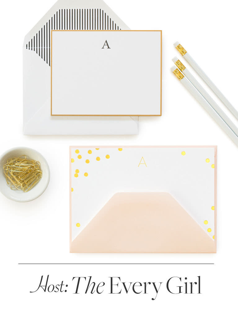 Ladies, no matter what age, love a monogram’s personal touch—especially the letterpress initial on these girlish gold-speckled correspondence cards. $26