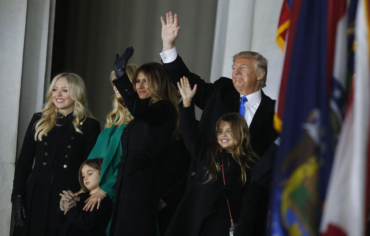Donald Trump and family pose at the end of an inauguration concert: Getty Images