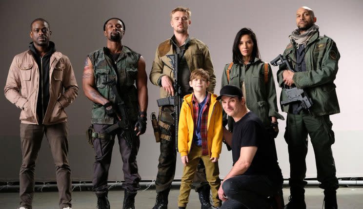 Rhodes with the cast of 'The Predator.'