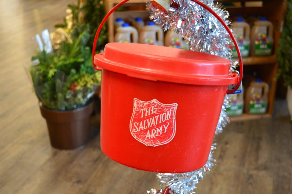 Twelve Red Kettles like this one are located at stores in Bloomington and Ellettsville this holiday season as people volunteer to ring the bell in hopes that people will donate to the Salvation Army.