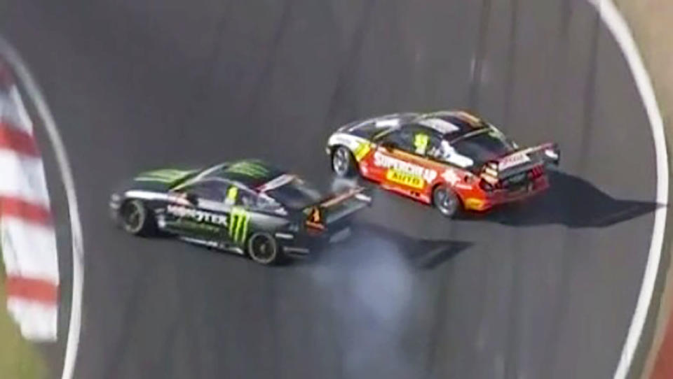 Chaz Mostert, pictured here wiping out Cam Waters in the Bathurst 1000.