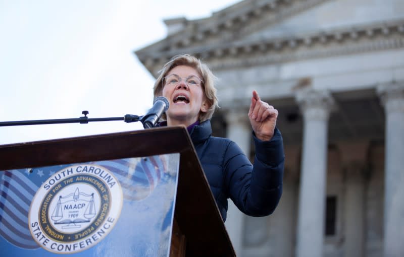 Democratic U.S. presidential candidates Sen. Elizabeth Warren speaks during Martin Luther King Jr. Day in Columbia