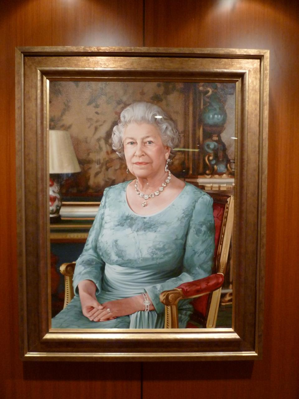 The Queen Elizabeth had the historic distinction of being christened by its namesake, Queen Elizabeth II, in a gala ceremony at Southampton, England. on Oct. 11, 2010.  This is the official portrait of the queen displayed on the ship.