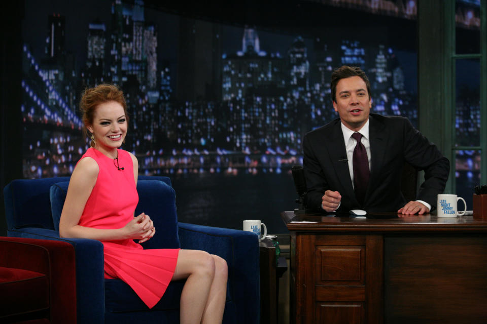 Emma Stone during an interview with Jimmy Fallon&nbsp;in 2011.&nbsp;