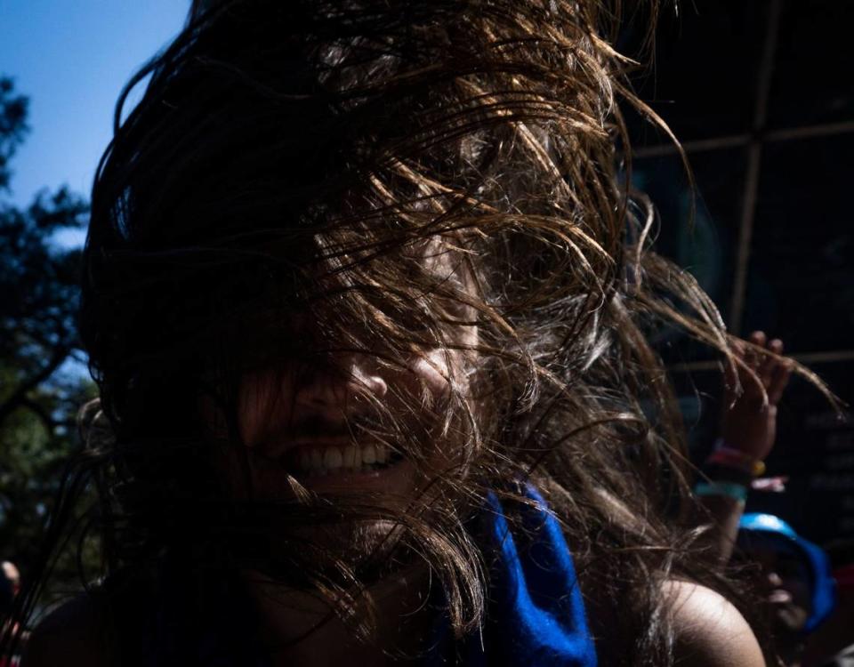 A festivalgoer head bangs during Space Lace’s set at Ultra Day 3 on Sunday, March 24, 2024, at Worldwide stage inside Bayfront Park in downtown Miami.