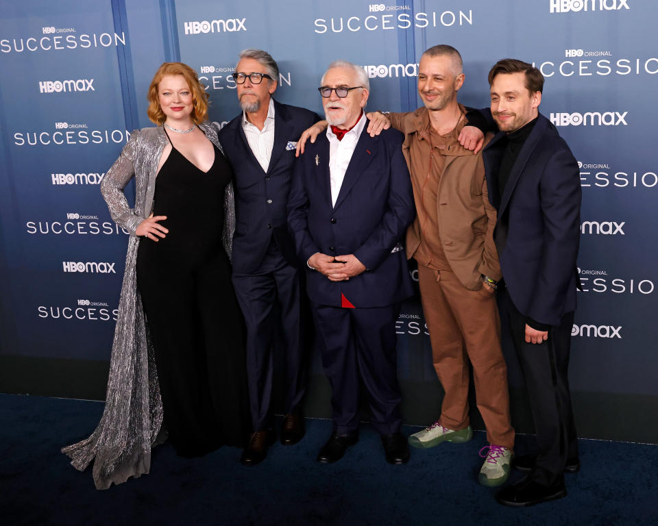 NEW YORK, NEW YORK - MARCH 20: Sarah Snook, Alan Ruck, Brian Cox, Jeremy Strong, and Kieran Culkin attend the Season 4 premiere of HBO's "Succession" at Jazz at Lincoln Center on March 20, 2023 in New York City. (Photo by Taylor Hill/FilmMagic)