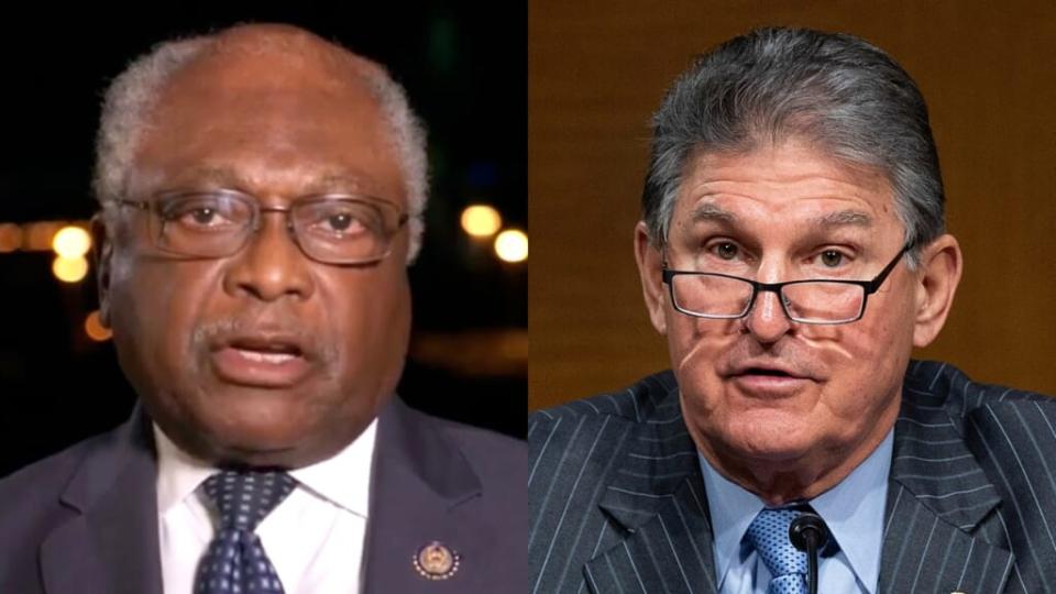 South Carolina Rep. James Clyburn (left) had some choice words for West Virginia Sen. Joe Manchin (right) for being the only Democratic senator not to co-sponsor the For The People Act. (Photos by DNCC via Getty Images and Jim Watson-Pool/Getty Images)