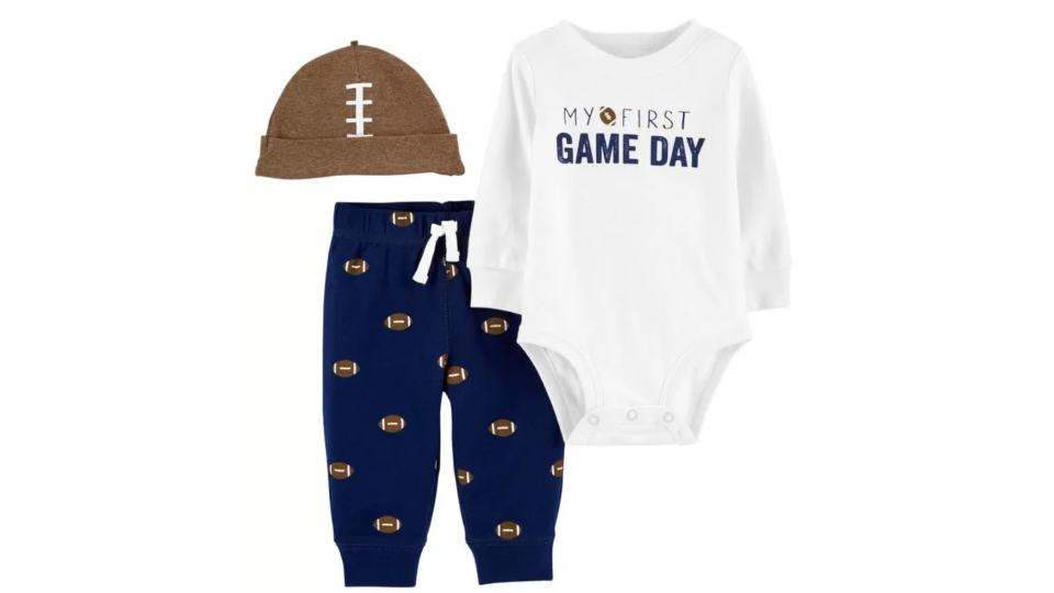 First Super Bowl outfits and toys: A 3-piece set