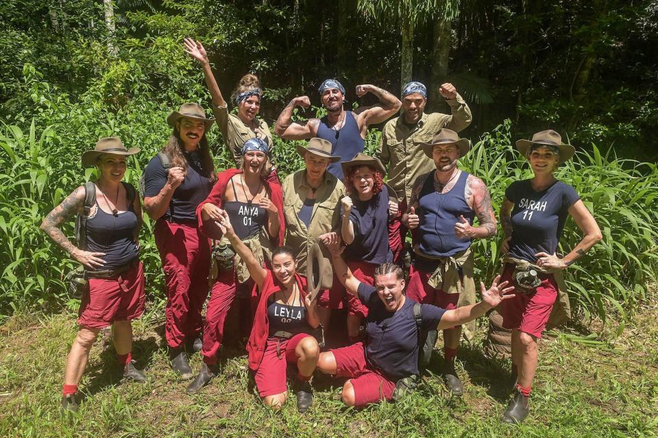 Sie wollen die Nachfolge von Dschungelkönigin Djamila Rowe I. antreten: Lucy Diakovska, Anya Elsner, Mike Heiter, Heinz Hoenig, Sarah Kern, Fabio Knez, Leyla Lahouar,  David Odonkor,  Cora Schumacher,  Twenty4tim, Kim Virginia und Felix von Jascheroff. (Bild: RTL / Stefan Thoyah)