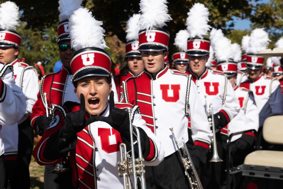 University of Utah marching band members hold up U signs before the football season opener against Florida at Rice-Eccles Stadium in Salt Lake City on Thursday, Aug. 31, 2023. | Megan Nielsen, Deseret News