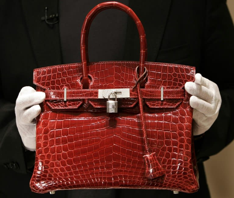 A $129,000 crocodile-skin Hermes "Birkin" bag is pictured on June 21, 2007