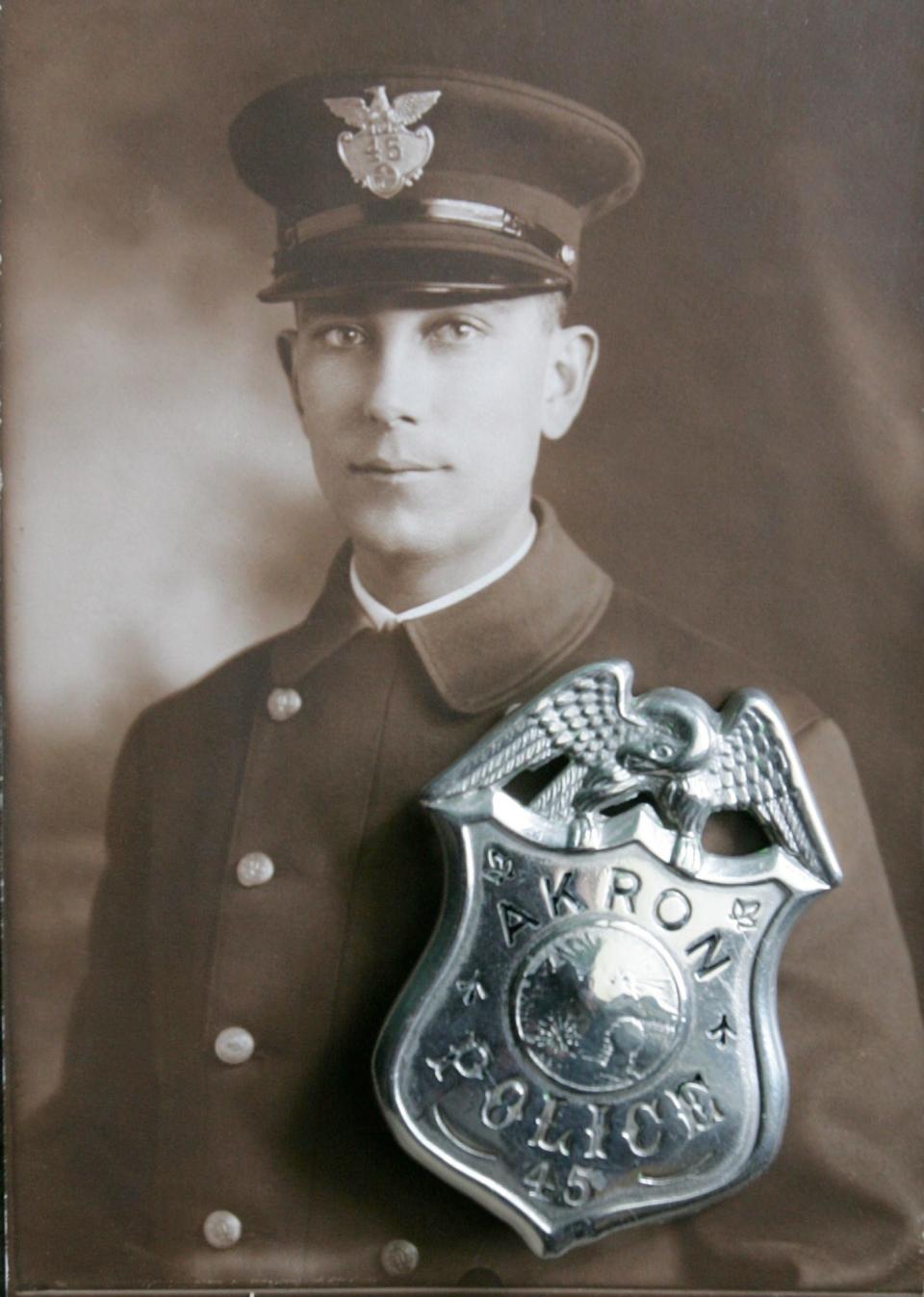 Akron Patrolman George Werne was killed in the line of duty in 1919. Tom Dye bought Werne’s badge from a collector and returned it to his family in 2009.