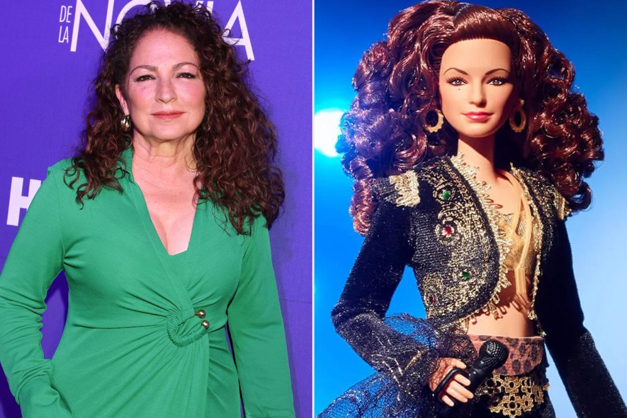 Gloria Estefan poses during the violet carpet of 'Father Of The Bride'; Gloria Estefan Barbie Doll