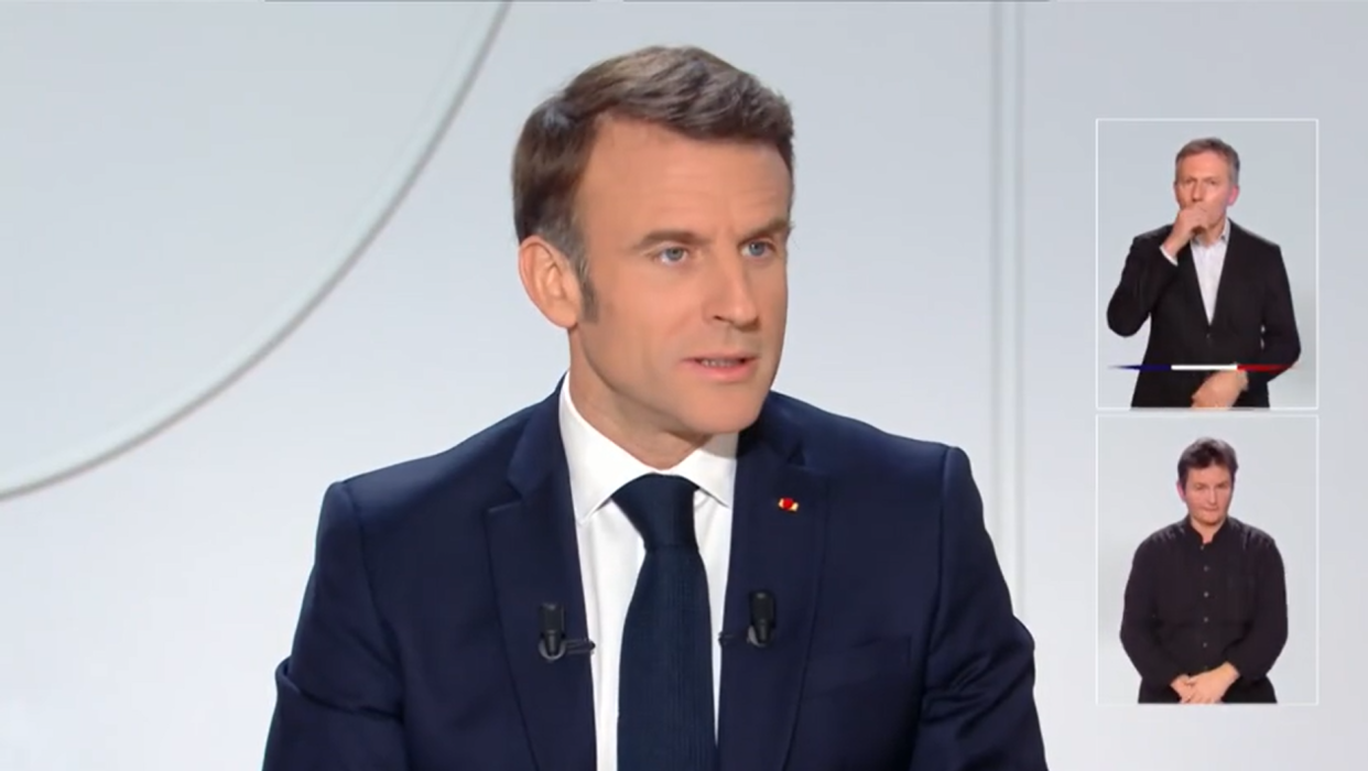 Emmanuel Macron aux JT de TF1 et France le 14 mars 2024 à 20 heures.