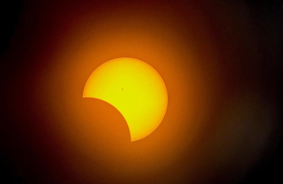 A view of the partial solar eclipse in Springdale, Ohio, on April 8, 2024.