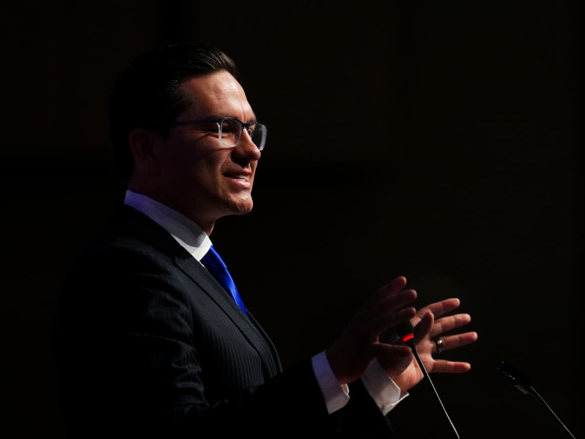 Conservative leader Pierre Poilievre addresses the caucus for the first time during a meeting in Ottawa on Monday. (Sean Kilpatrick/The Canadian Press - image credit)