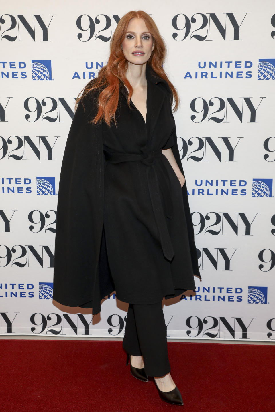 Actor Jessica Chastain poses backstage before discussing the film "Memory," at The 92nd Street Y, Friday, Dec. 15, 2023, in New York. (Photo by Andy Kropa/Invision/AP)