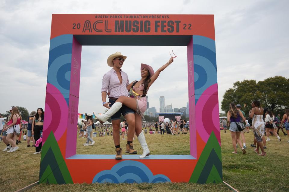 Josh Duryea and Tiffany Graham of Frisco pose in 2022 for a photo at the Austin City Limits Music Festival in Zilker Park. The now-classic ACL frame will be back, along with other spots for photos at the park.