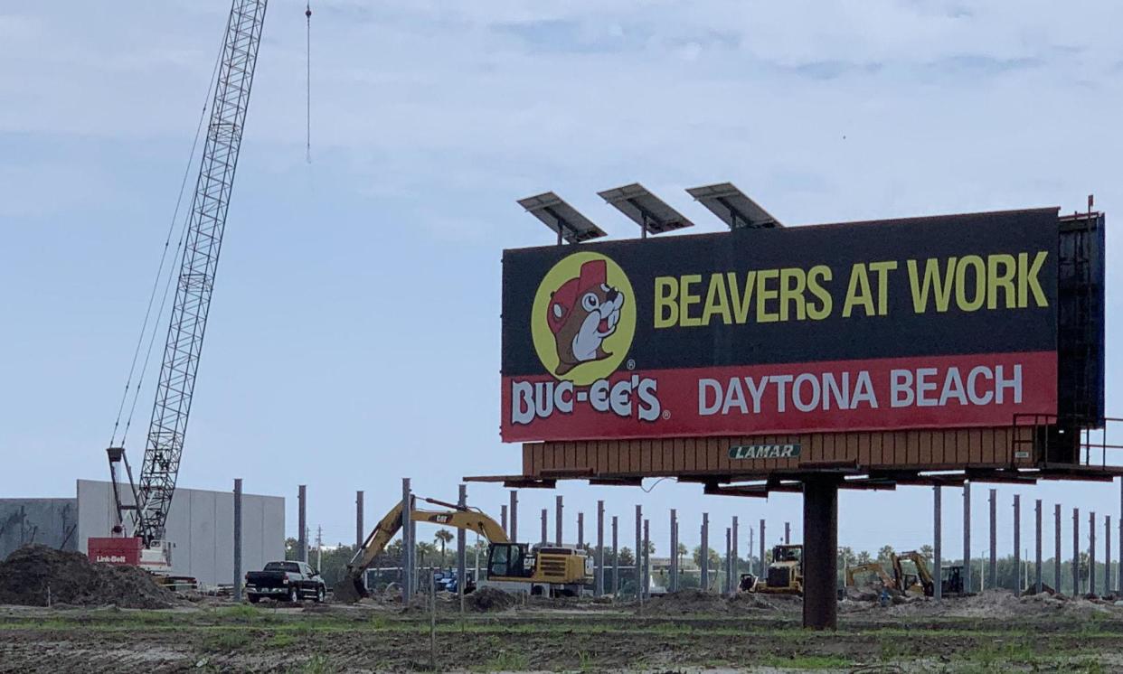 Construction of the mega-sized Buc-ee's gas station/travel convenience center continues along the east side of Interstate 95, just north of LPGA Boulevard, in Daytona Beach on June 9, 2020. When it opens in spring 2020, the 120-pump gas station will be the largest in Florida.