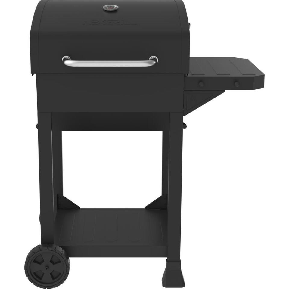 5) Cart-Style Charcoal Grill in Black with Side Shelf