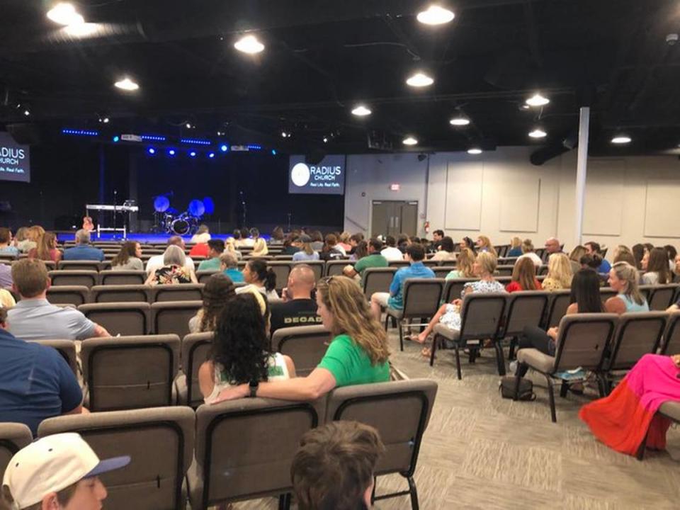 About 100 people attended a prayer virgil Thursday, June 29, 2023, for River Bluff High School principal Jacob Smith and his family. They were injured in an automobile accident in Hawaii, according to the school.