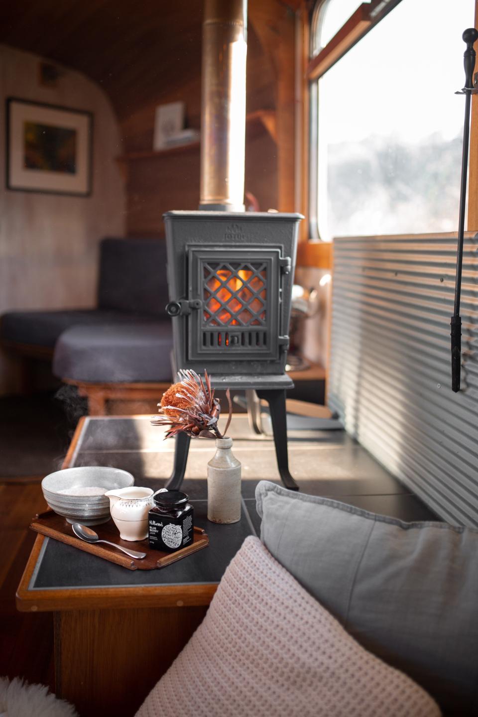 One of The Bus Hideaway's amenities is the fire pit that Airbnb renters can use.