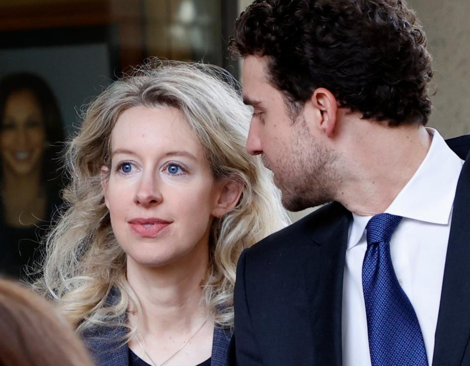 Elizabeth Holmes leaves court after her sentencing last month (EPA)