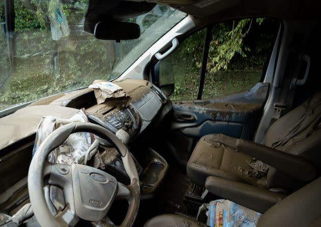 Mud is seen inside a water-damaged car in the aftermath of historic flooding in Eastern Kentucky near Jackson, Kentucky, on July 31. (Photo: SETH HERALD/AFP/Getty Images)