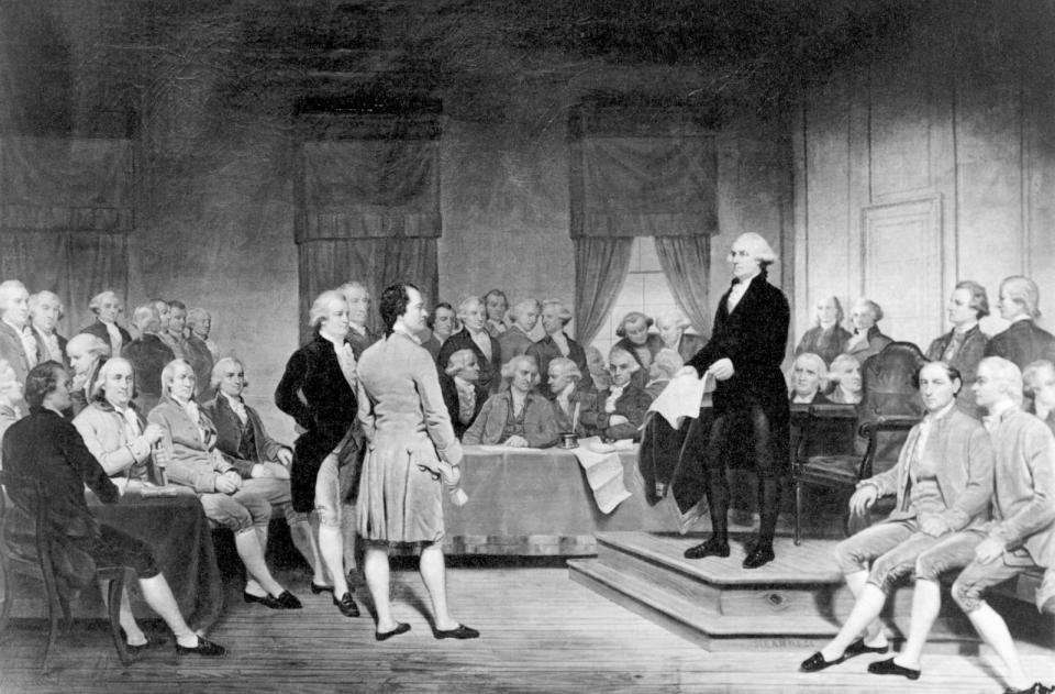 PHOTO: The signing of the Constitution of the United States in 1787.  (Bettmann Archive via Getty Images)