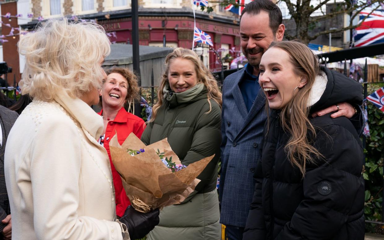 The Duchess of Cornwall met the cast of EastEnders and told Rose Ayling-Ellis (right) that the Royal Family voted for her on Strictly Come Dancing - Aaron Chown/PA