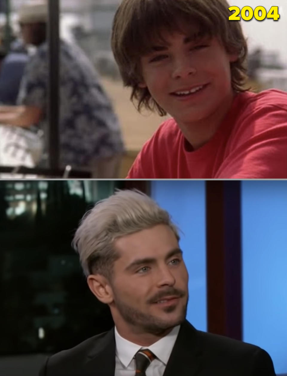 Zac Efron as a young teen vs. him being interviewed in 2019