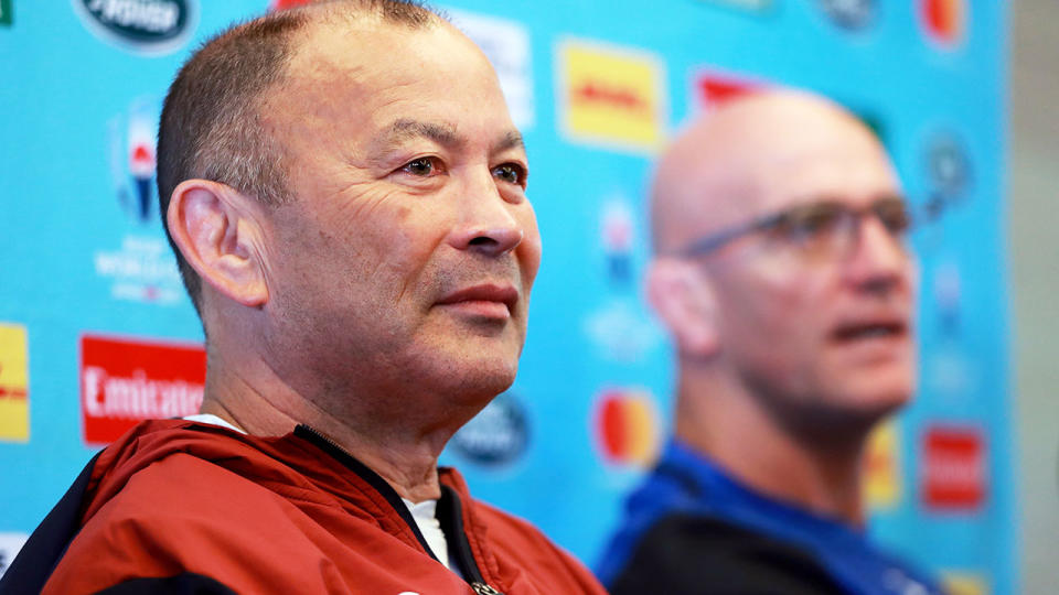 Eddie Jones, pictured here speaking to the media at the Rugby World Cup.