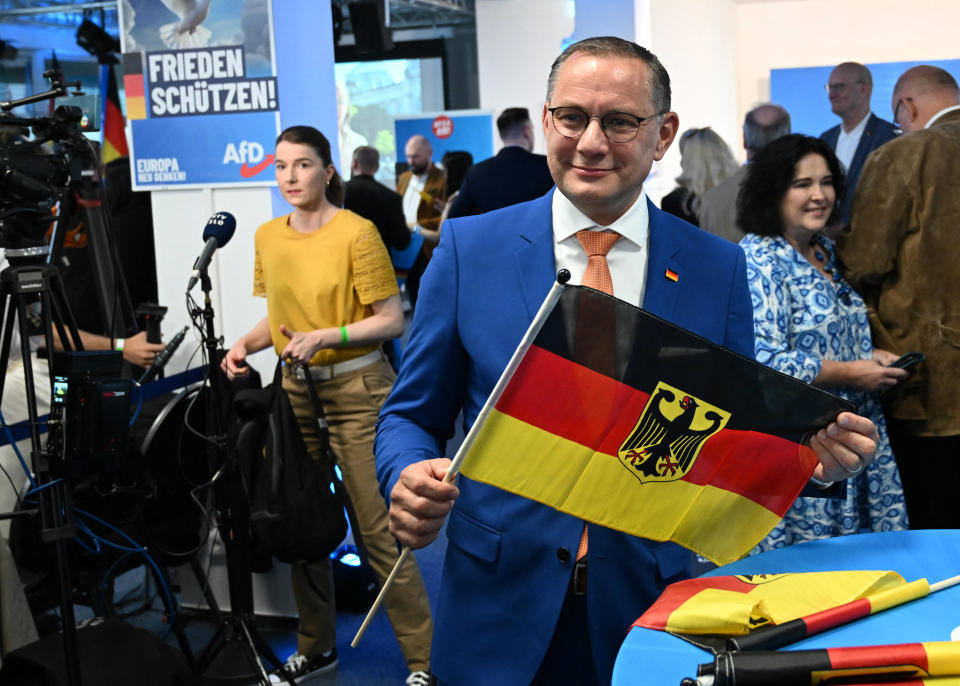 Élections européennes 2024 : en Allemagne, derrière les conservateurs, l’extrême droite inflige un camouflet à Scholz (Photo du co-leader  de l’AFD Tino Chrupalla le 9 juin 2024)