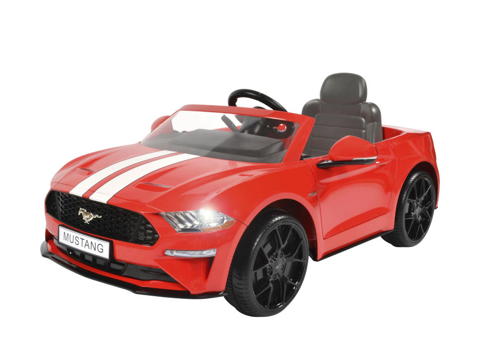 This image released by Target shows red Rollplay Kids' Ride On 6V Ford Mustang which retails for $199.99. (Target via AP)