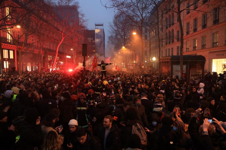 Protesters march during Thursday’s rally in Paris (Aurelien Morissard/AP)