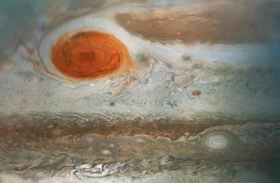 La Gran Mancha Roja tomada en detalle por la sonda Juno, de la NASA, que actualmente orbita Júpiter (NASA)