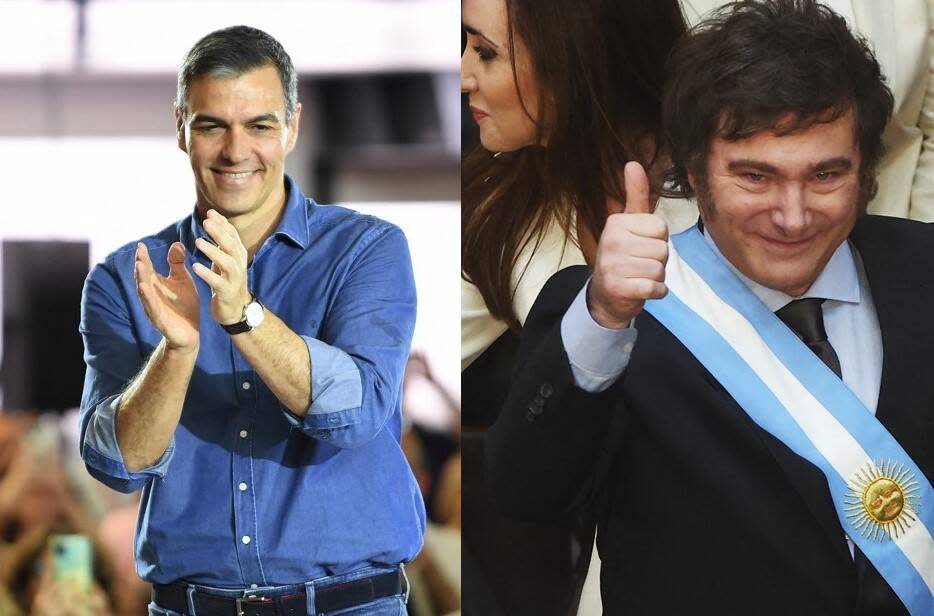 Pedro Sánchez, le Premier ministre espagnol / Javier Milei, le président argentin.