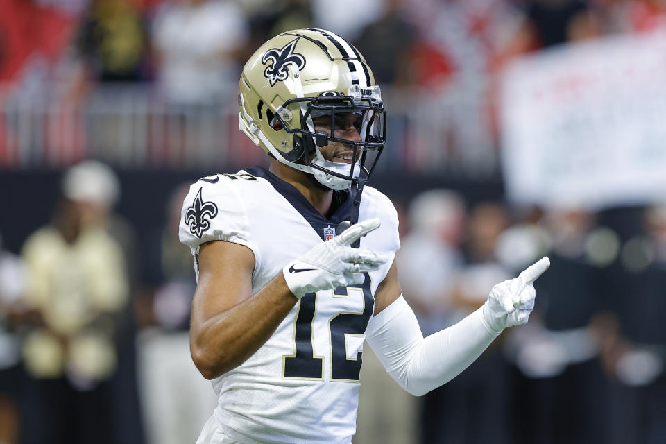 Chris Olave #12 of the New Orleans Saints has huge fantasy potential
