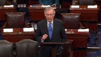 U.S. Senate Minority Leader Mitch McConnell (D-KY) discusses a last-minute deal to avert a historic lapse in the government's borrowing ability, in this still image taken from video from the floor of the Senate at the U.S. Capitol in Washington October 16, 2013. REUTERS/U.S. Senate TV/Handout