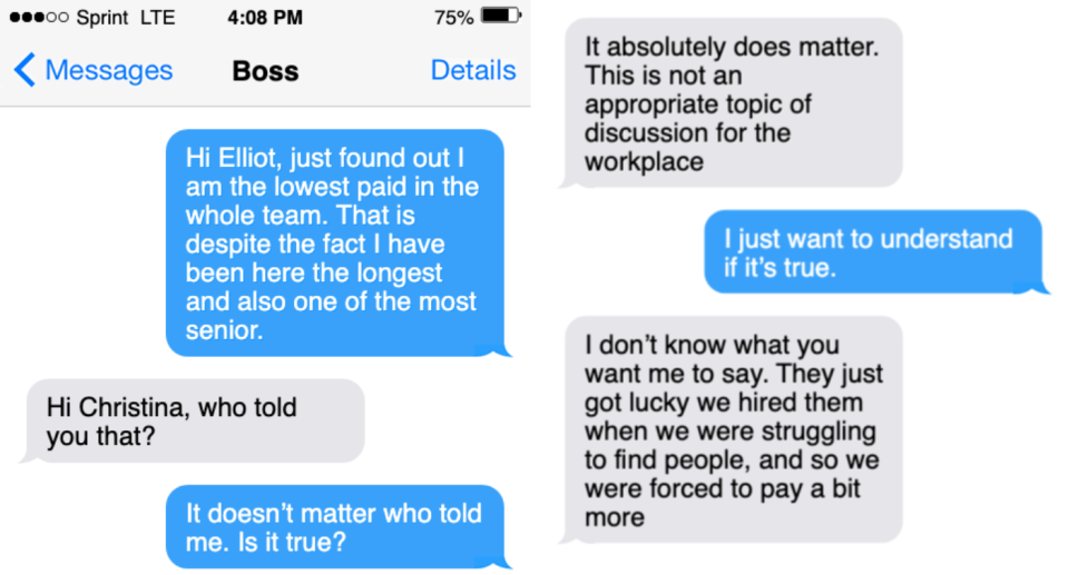 Text messages between worker and boss