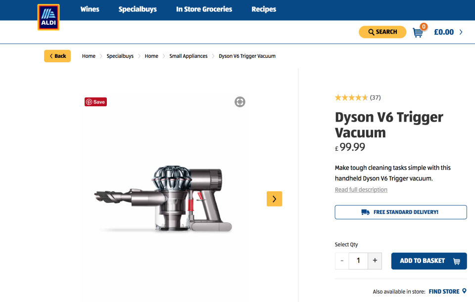 <em>Bargain – Aldi’s latest amazing offer is a Dyson handheld hoover (Picture: Aldi)</em>