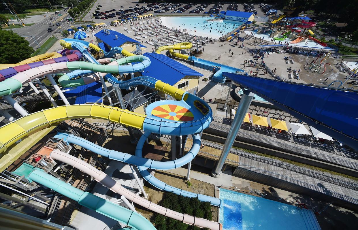 The new Rocket Blast water ride at Waldameer Park & Water World is shown at left as tubes ascend the incline, right, after riders end in the splash pool, center. The park's wave pool is at top.