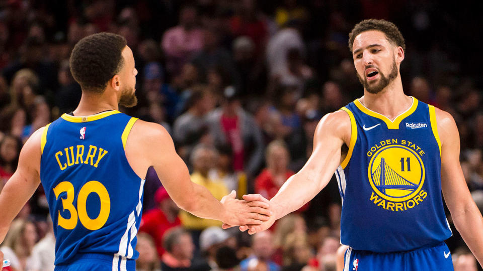 Pictured here, Steph Curry and Golden State teammate Klay Thompson, who has suffered more injury heartbreak.