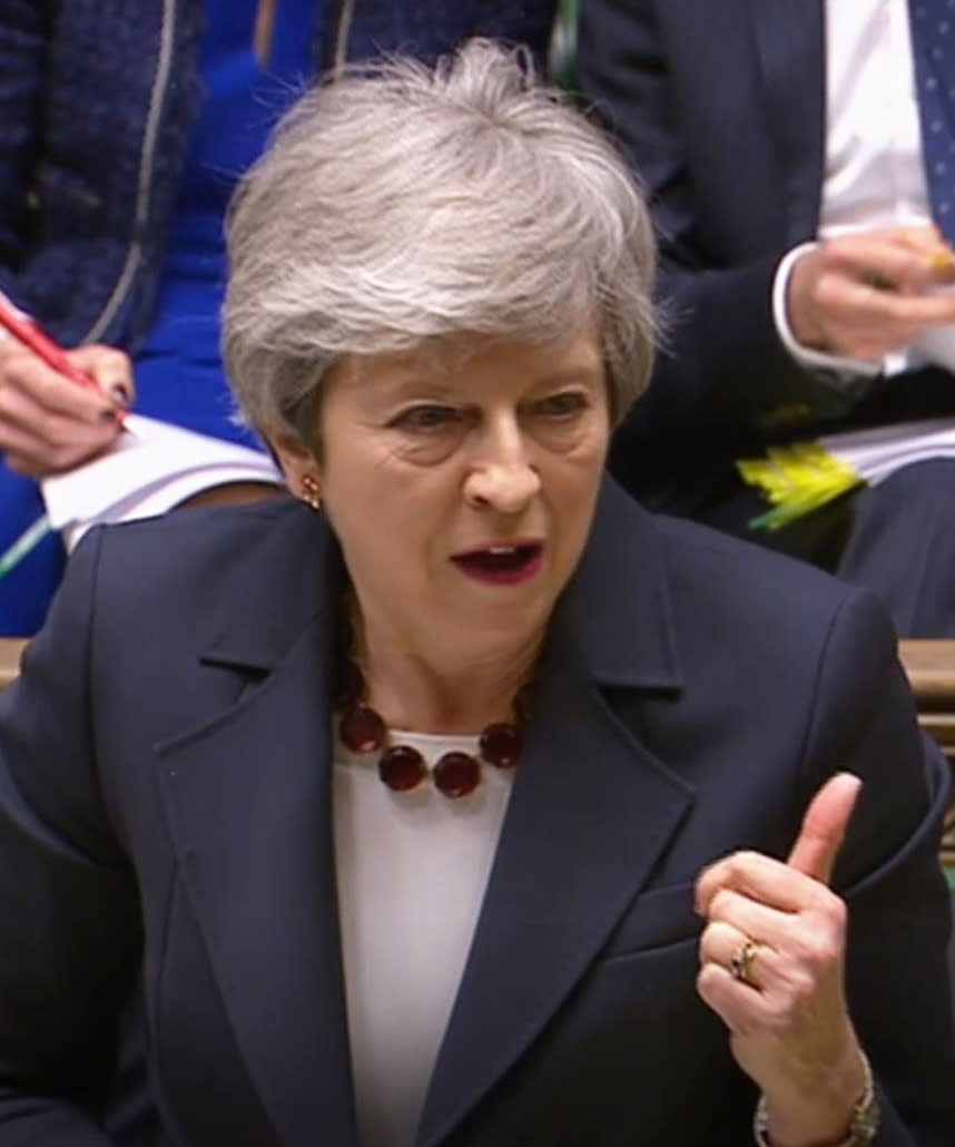 Prime Minister Theresa May speaks during Prime Minister’s Questions in the House of Commons, London.