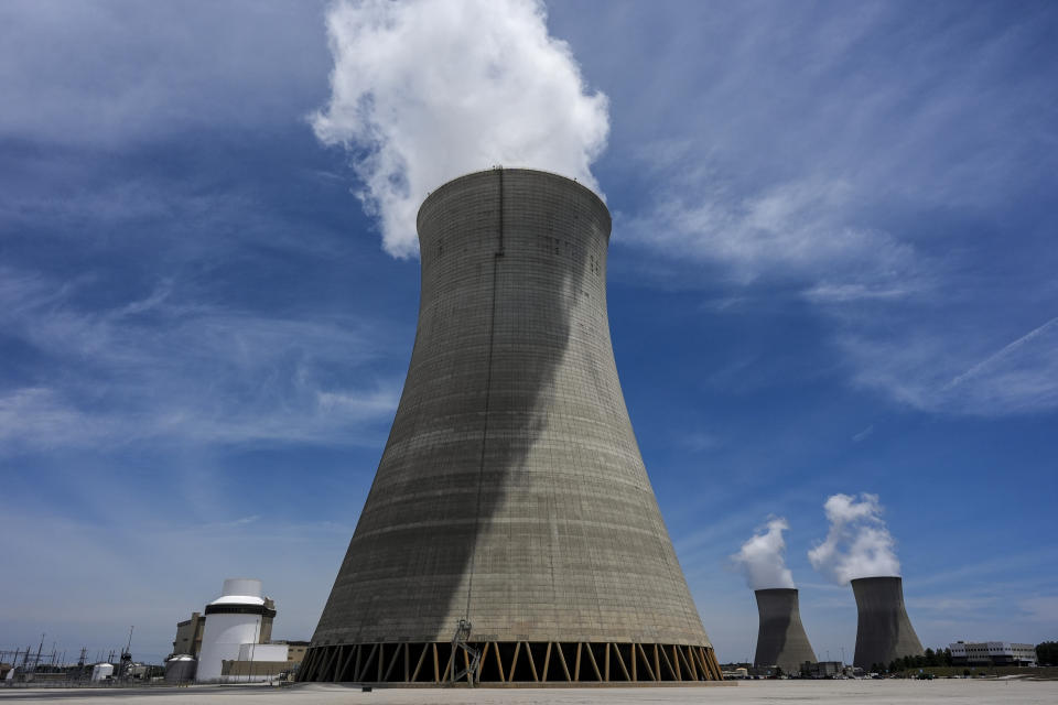 Cooling tower three with one and two in the background are seen at the nuclear reactor facility at the Alvin W. Vogtle Electric Generating Plant, Friday, May 31, 2024, in Waynesboro, Ga. (AP Photo/Mike Stewart)