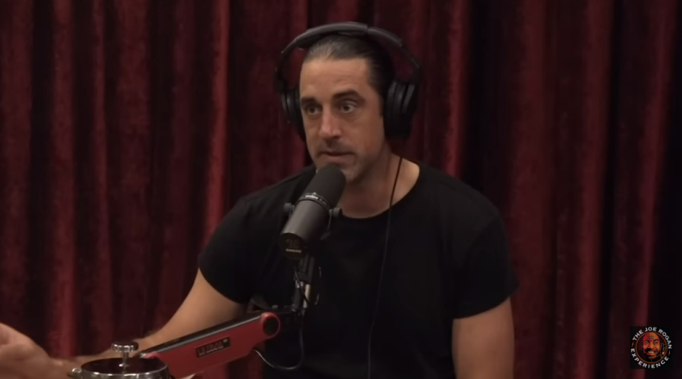 Green Bay Packers quarterback Aaron Rodgers sat down to discuss Covid-19 vaccines and lockdown measures with podcast host Joe Rogan recently (Youtube/The Joe Rogan Experience)