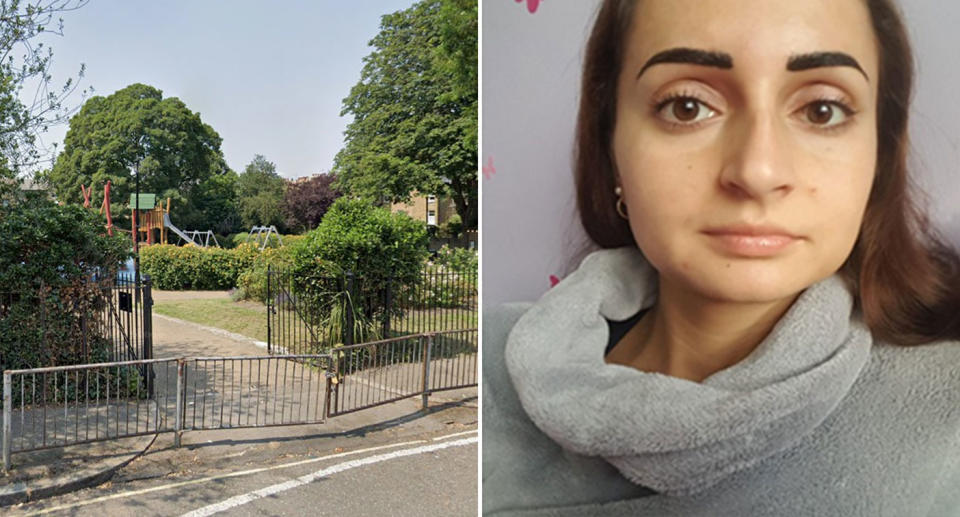 Pictured left is London's Brunswick Park where a body was found in the search for Petra Srncova who is pictured right.