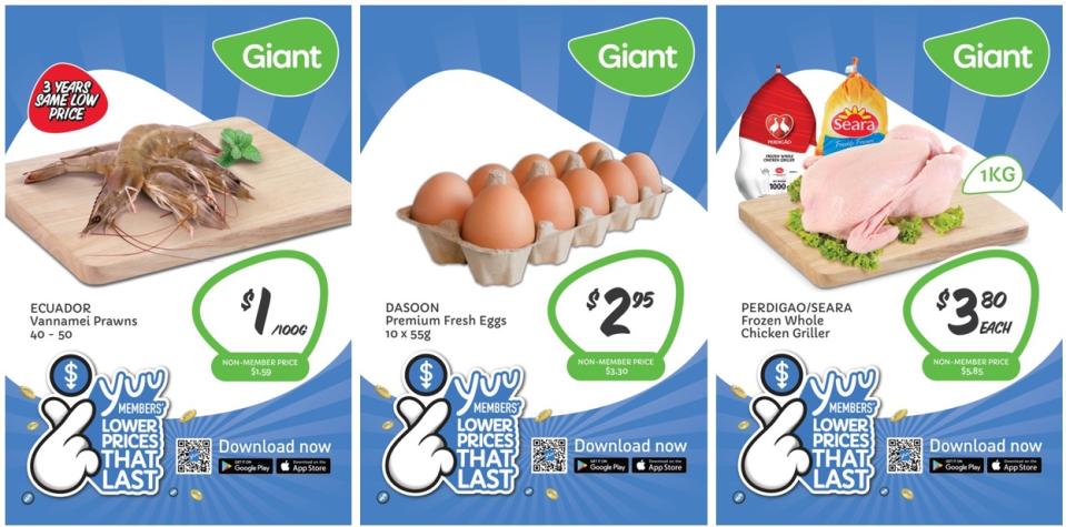 From 26 October 2023 Giant's Lower Prices Than Last campaign provides more savings on fresh and high-quality essentials everyday of the week for yuu Rewards Club members. (PHOTO: Giant)