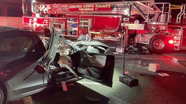 PHOTO: The driver of a Tesla died in a crash on Feb. 18, 2023, Walnut Creek, California. (Contra Costa County Fire Protection District)
